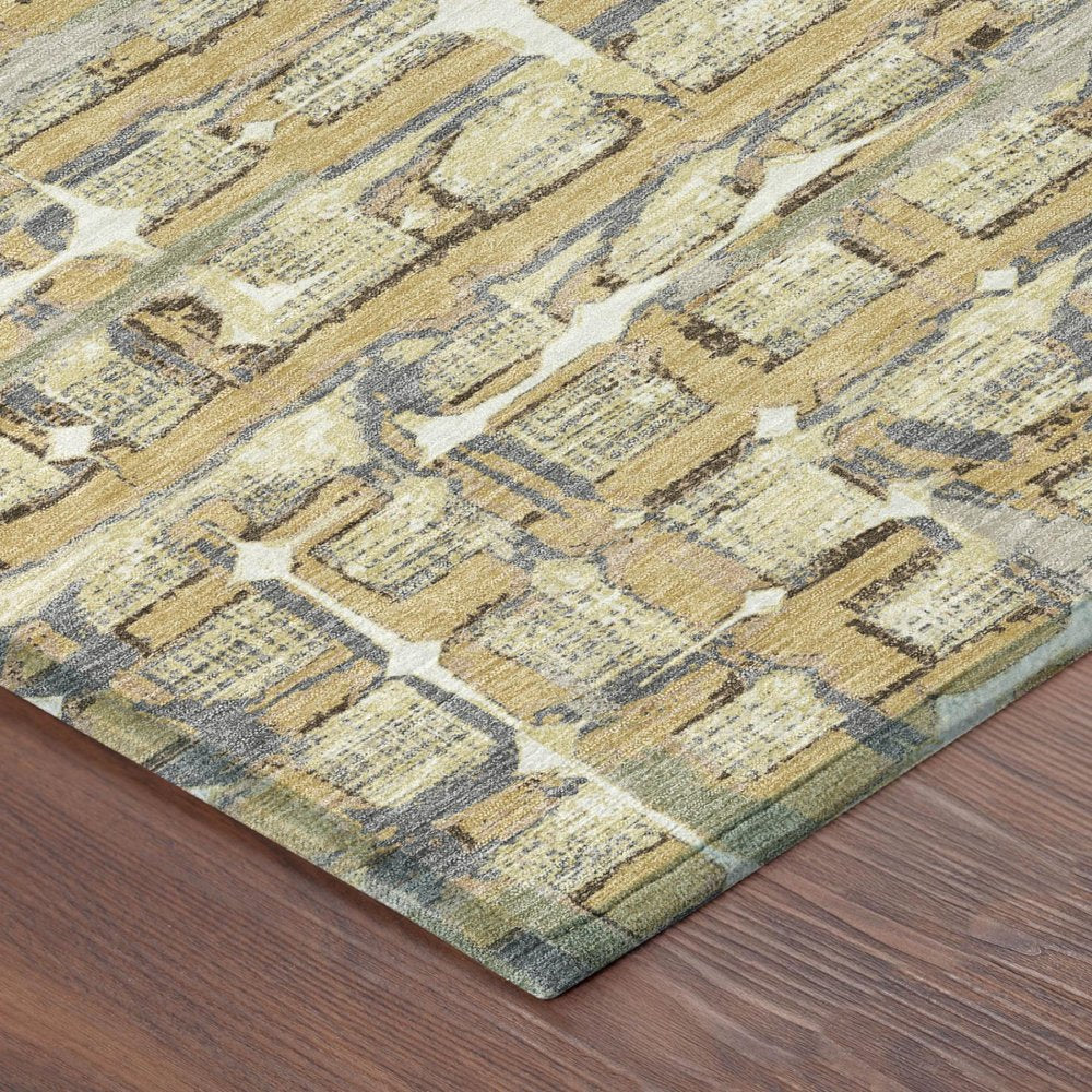 10' X 14' Wheat And Gold Geometric Washable Indoor Outdoor Area Rug HomeRoots