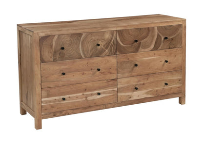 64" Brown Live Edge Solid Wood Six Drawer Double Dresser HomeRoots