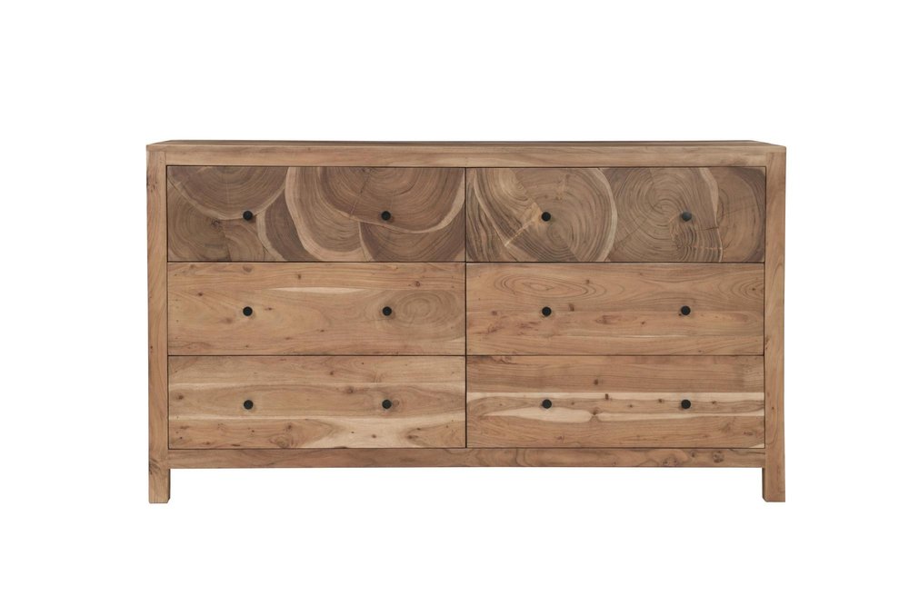 64" Brown Live Edge Solid Wood Six Drawer Double Dresser HomeRoots