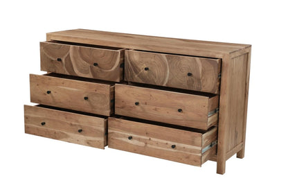 64" Brown Live Edge Solid Wood Six Drawer Double Dresser HomeRoots