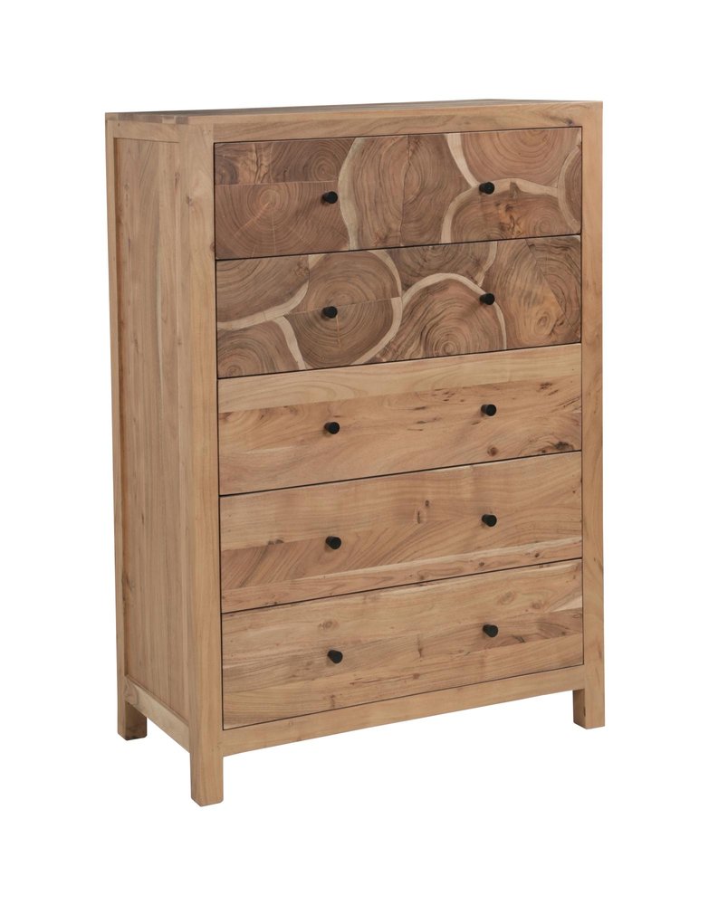 36" Natural Live Edge Solid Wood Five Drawer Dresser