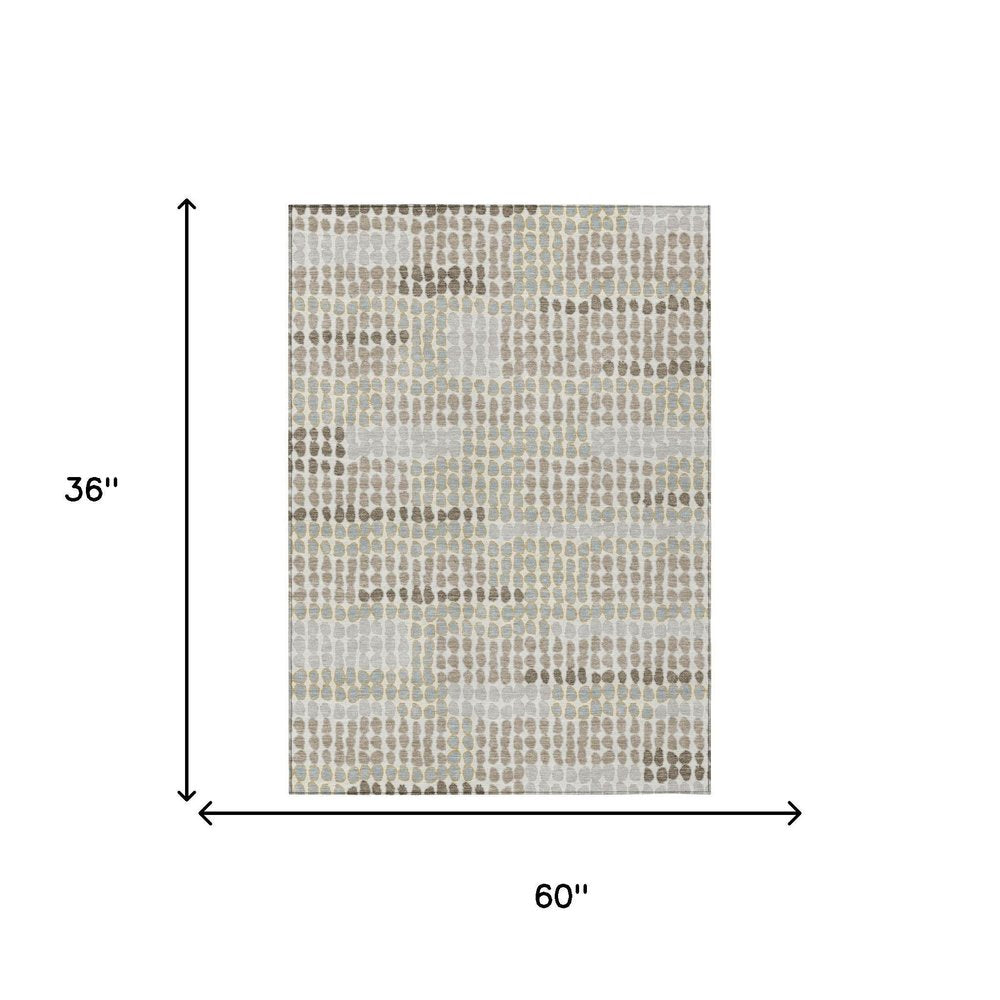 3' X 5' Ivory And Silver Geometric Washable Indoor Outdoor Area Rug HomeRoots