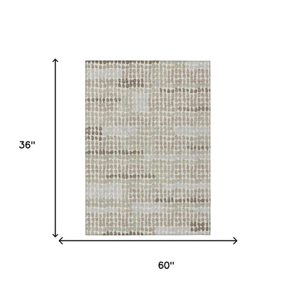 3' X 5' Ivory And Silver Geometric Washable Indoor Outdoor Area Rug HomeRoots
