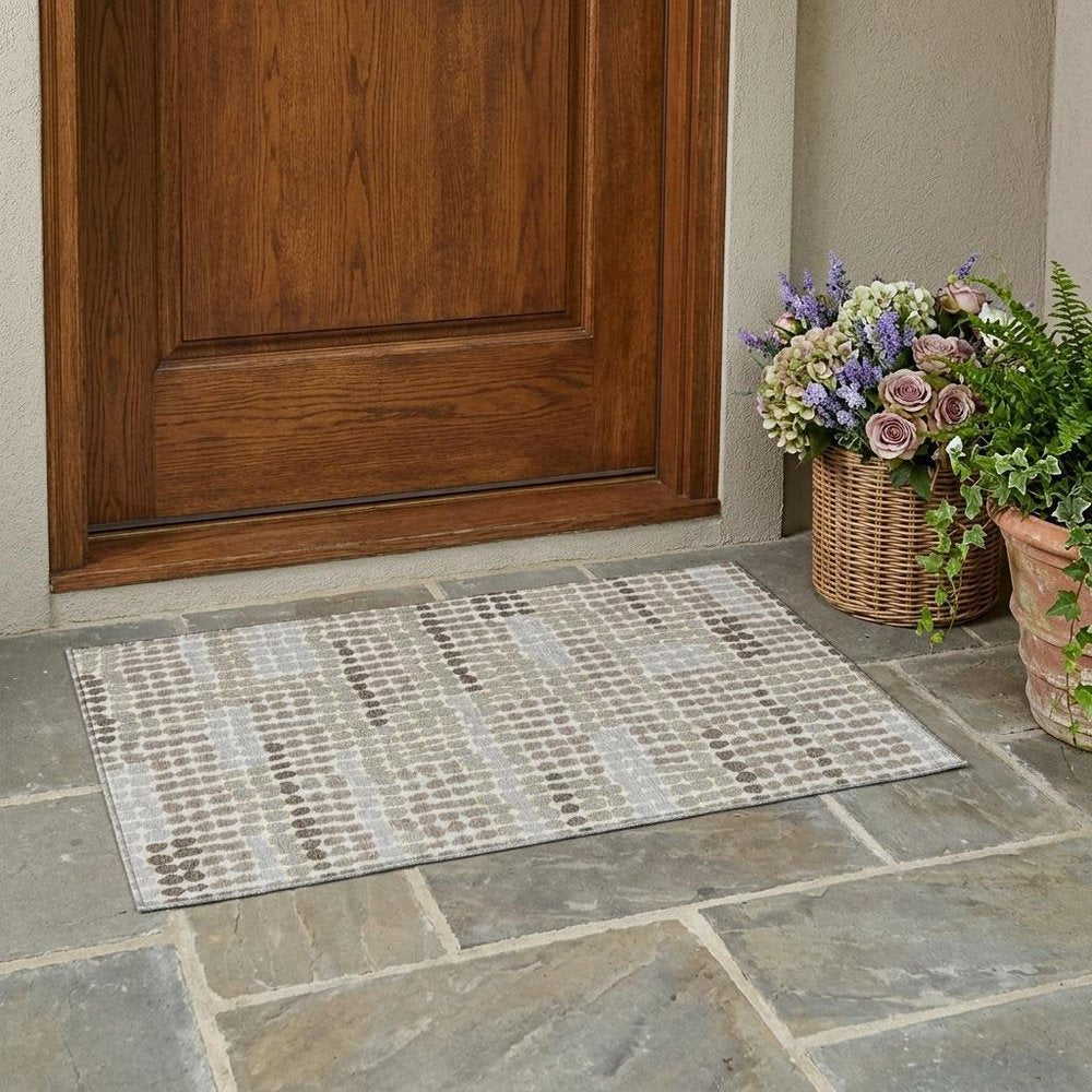 3' X 5' Ivory And Silver Geometric Washable Indoor Outdoor Area Rug HomeRoots
