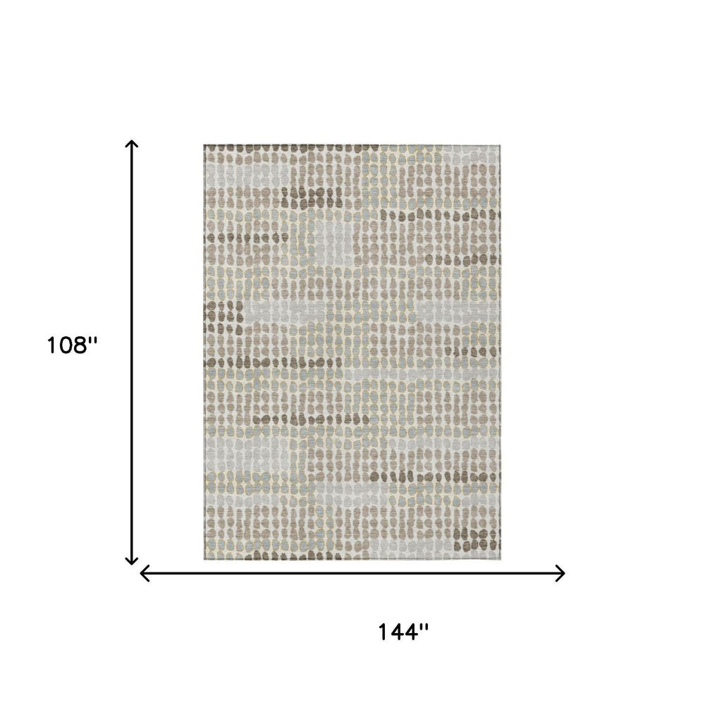 9' X 12' Ivory And Silver Geometric Washable Indoor Outdoor Area Rug HomeRoots