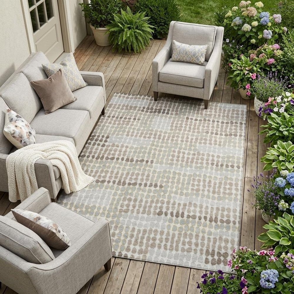 9' X 12' Ivory And Silver Geometric Washable Indoor Outdoor Area Rug HomeRoots