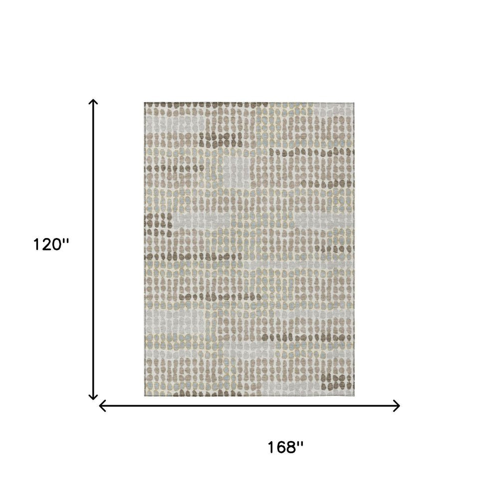 10' X 14' Ivory And Silver Geometric Washable Indoor Outdoor Area Rug HomeRoots
