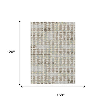 10' X 14' Ivory And Silver Geometric Washable Indoor Outdoor Area Rug HomeRoots