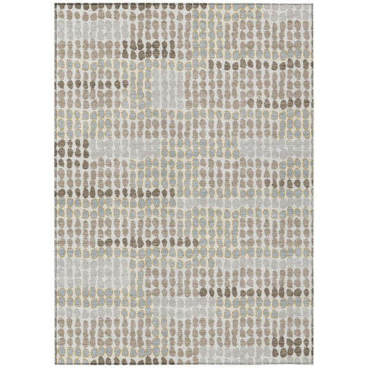 10' X 14' Ivory And Silver Geometric Washable Indoor Outdoor Area Rug