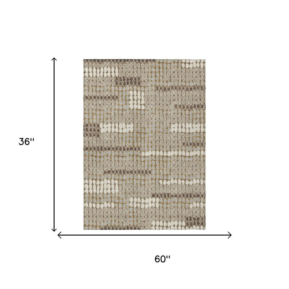 3' X 5' Brown And Beige Geometric Washable Indoor Outdoor Area Rug HomeRoots