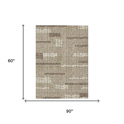 5' X 8' Brown And Beige Geometric Washable Indoor Outdoor Area Rug HomeRoots