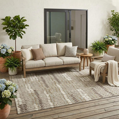 5' X 8' Brown And Beige Geometric Washable Indoor Outdoor Area Rug HomeRoots