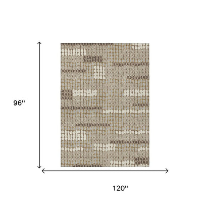 8' X 10' Brown And Beige Geometric Washable Indoor Outdoor Area Rug HomeRoots