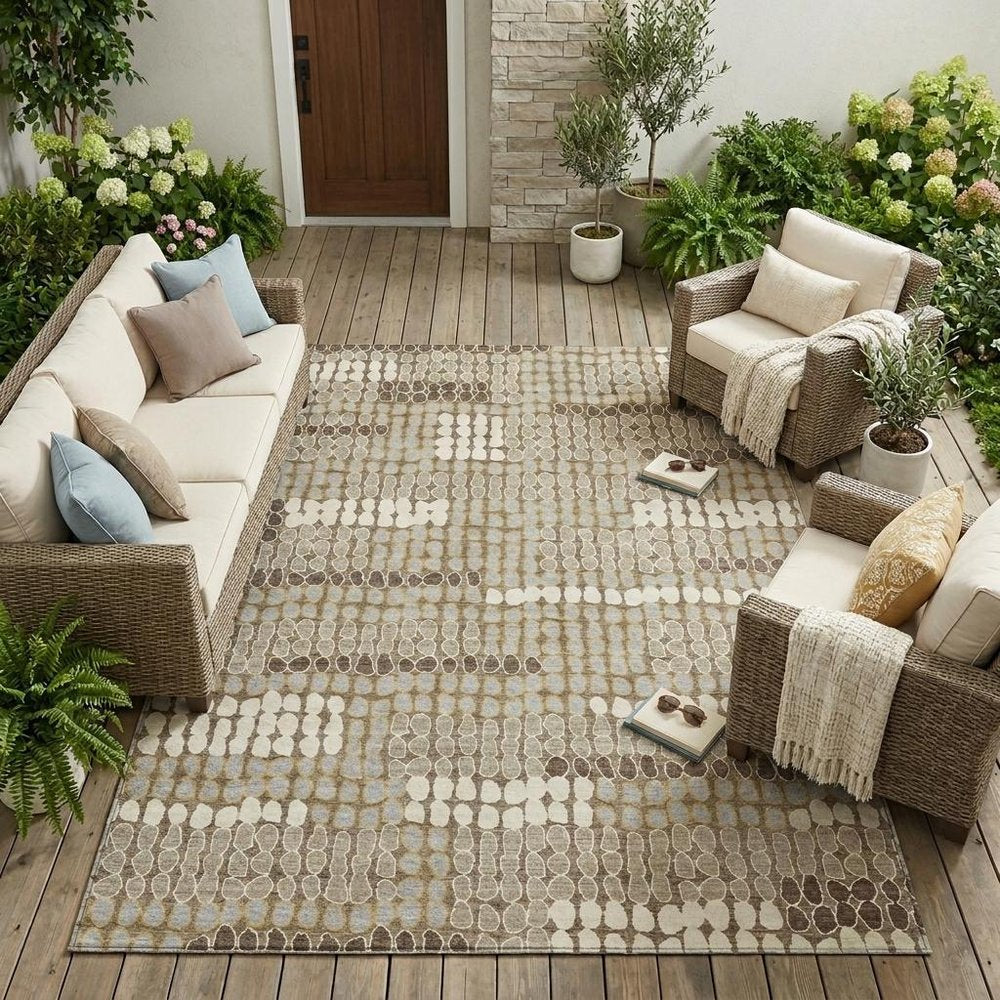 8' X 10' Brown And Beige Geometric Washable Indoor Outdoor Area Rug HomeRoots