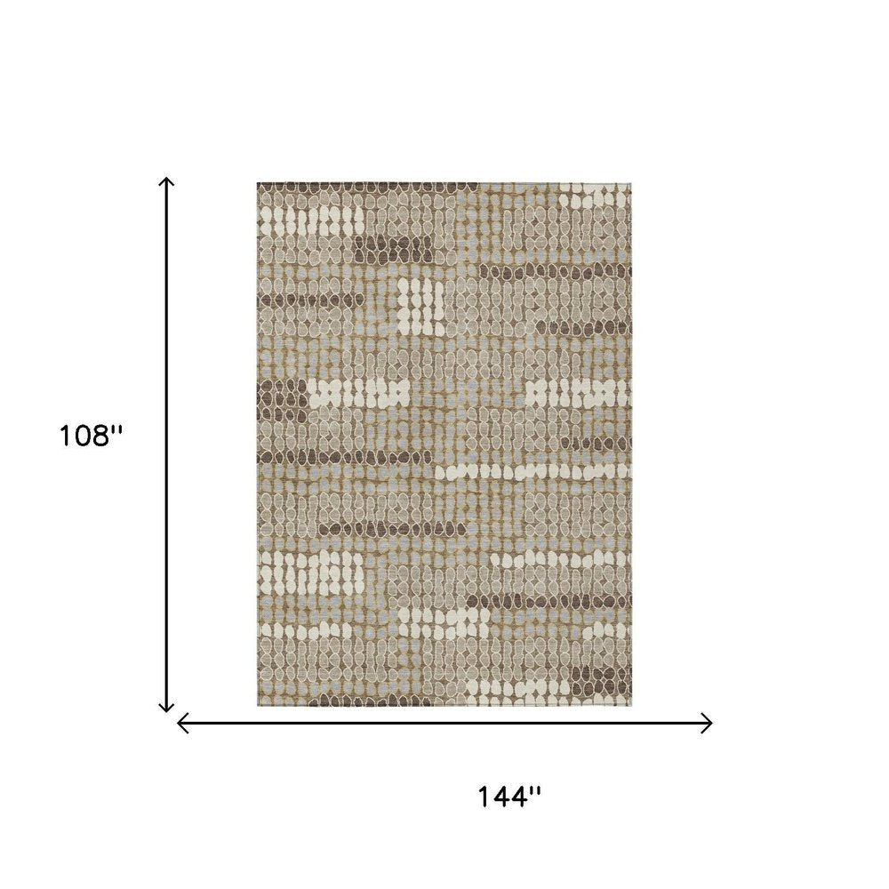 9' X 12' Brown And Beige Geometric Washable Indoor Outdoor Area Rug HomeRoots