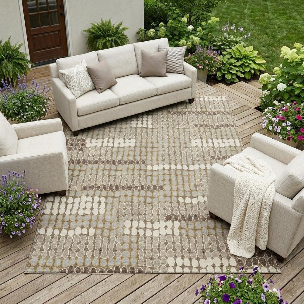 9' X 12' Brown And Beige Geometric Washable Indoor Outdoor Area Rug HomeRoots
