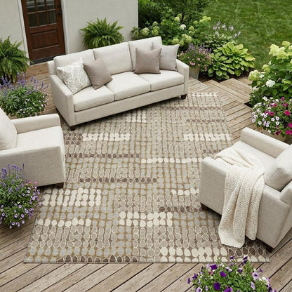 9' X 12' Brown And Beige Geometric Washable Indoor Outdoor Area Rug HomeRoots