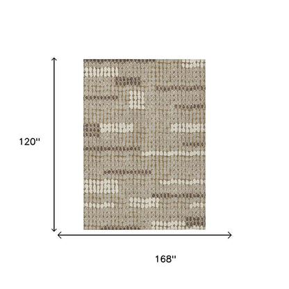 10' X 14' Brown And Beige Geometric Washable Indoor Outdoor Area Rug HomeRoots