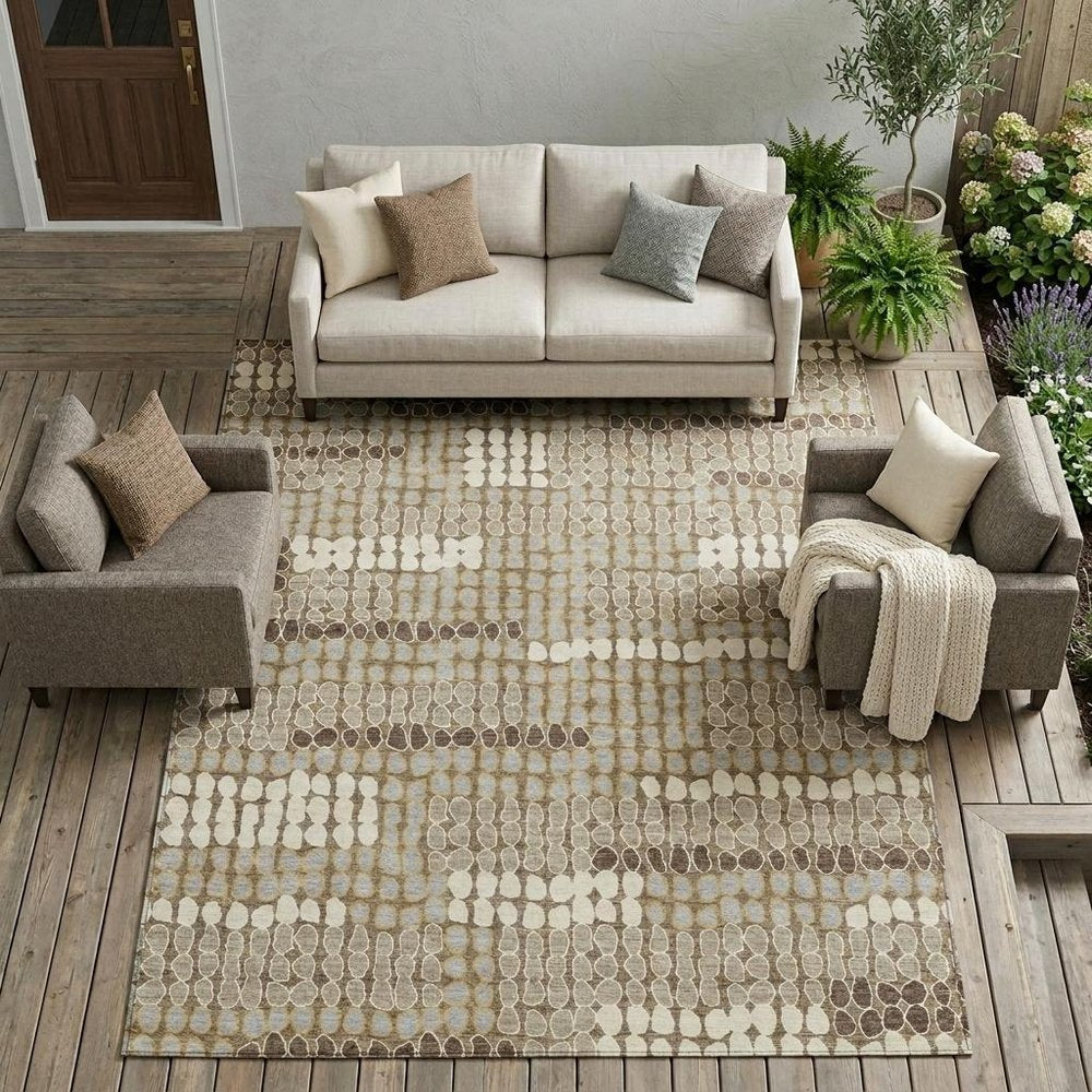 10' X 14' Brown And Beige Geometric Washable Indoor Outdoor Area Rug HomeRoots