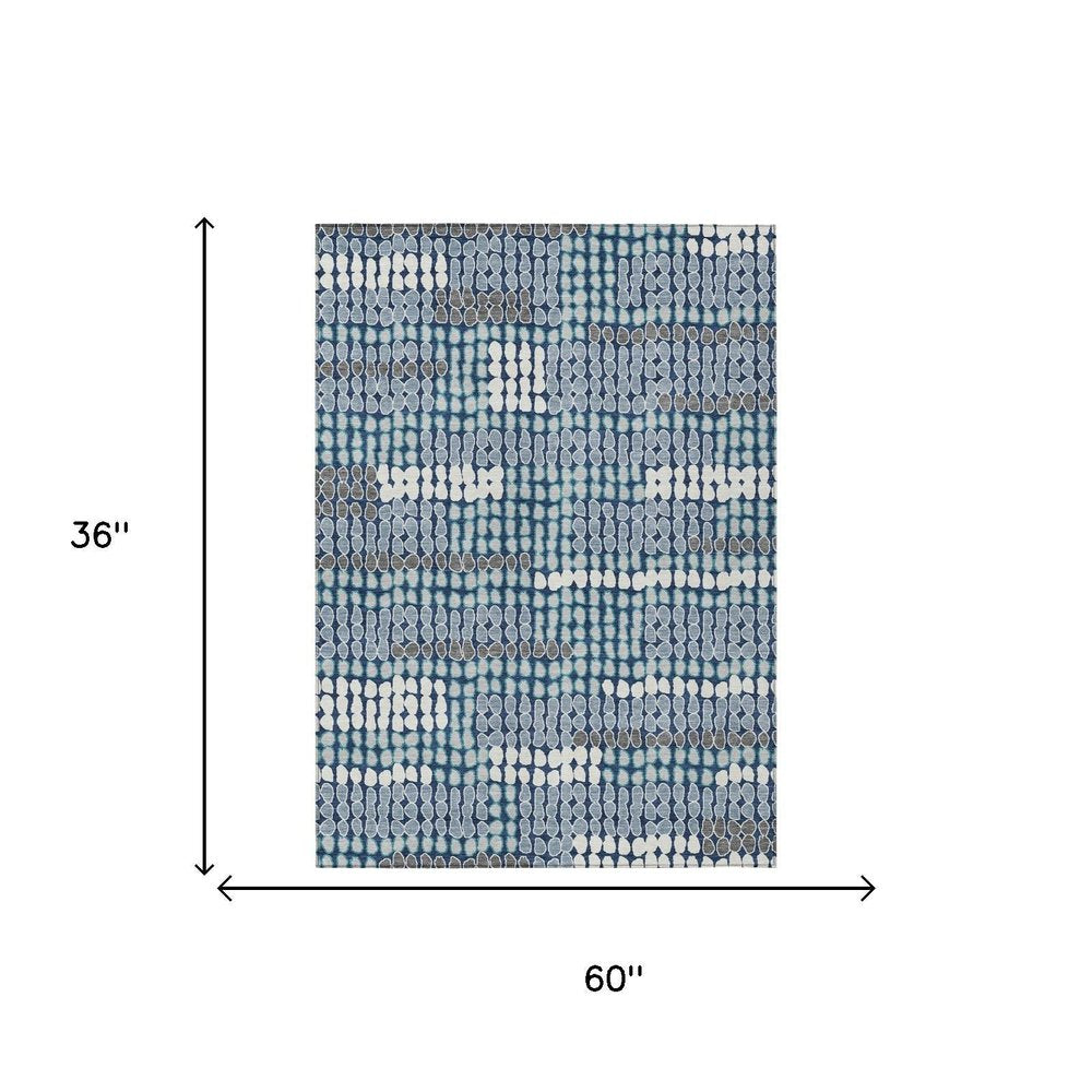 3' X 5' Navy Blue And Blue Geometric Washable Indoor Outdoor Area Rug HomeRoots
