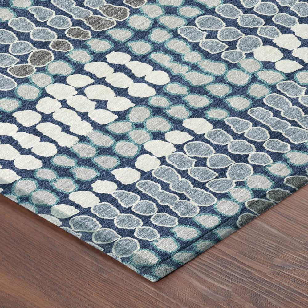 3' X 5' Navy Blue And Blue Geometric Washable Indoor Outdoor Area Rug HomeRoots