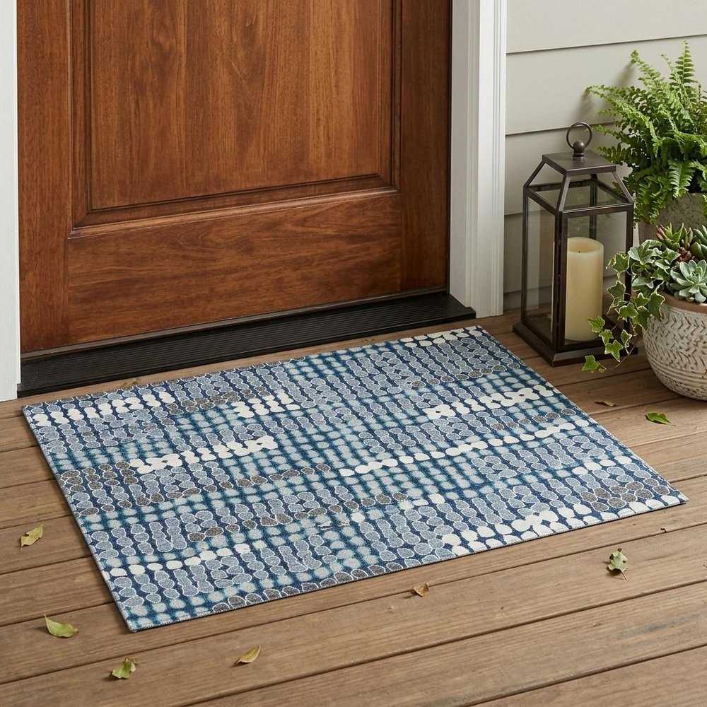 3' X 5' Navy Blue And Blue Geometric Washable Indoor Outdoor Area Rug HomeRoots
