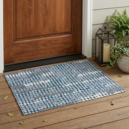 3' X 5' Navy Blue And Blue Geometric Washable Indoor Outdoor Area Rug HomeRoots