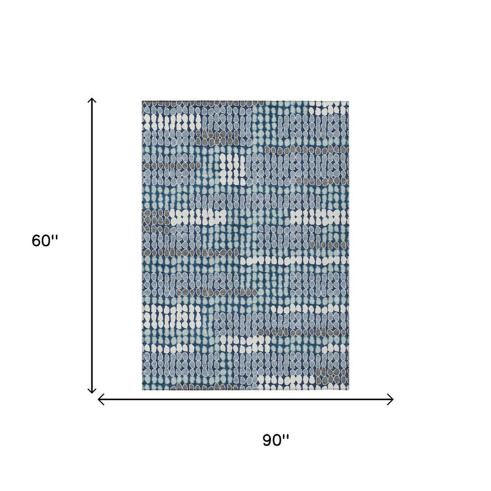 5' X 8' Navy Blue And Blue Geometric Washable Indoor Outdoor Area Rug HomeRoots