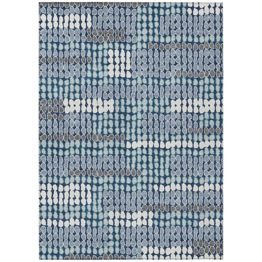 5' X 8' Navy Blue And Blue Geometric Washable Indoor Outdoor Area Rug HomeRoots