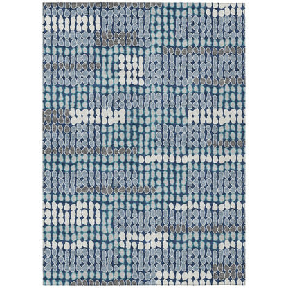 5' X 8' Navy Blue And Blue Geometric Washable Indoor Outdoor Area Rug HomeRoots