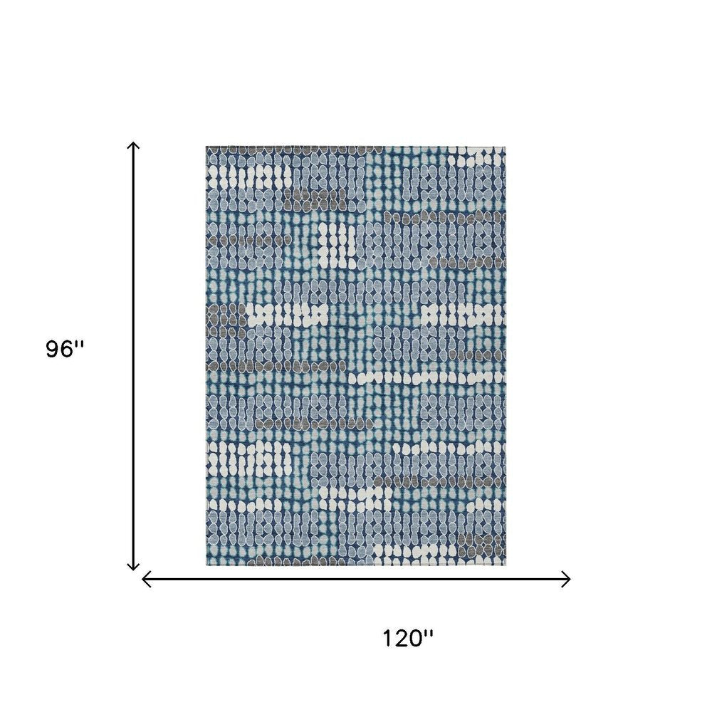 8' X 10' Navy Blue And Blue Geometric Washable Indoor Outdoor Area Rug HomeRoots