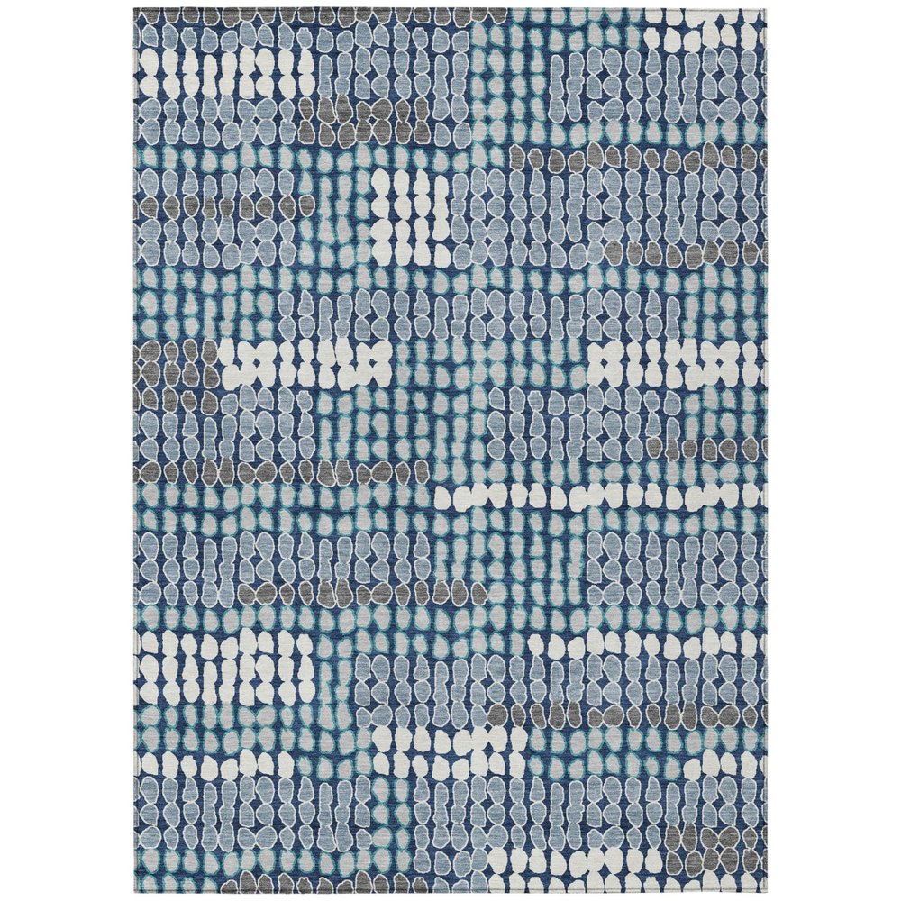 8' X 10' Navy Blue And Blue Geometric Washable Indoor Outdoor Area Rug HomeRoots