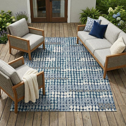 8' X 10' Navy Blue And Blue Geometric Washable Indoor Outdoor Area Rug HomeRoots