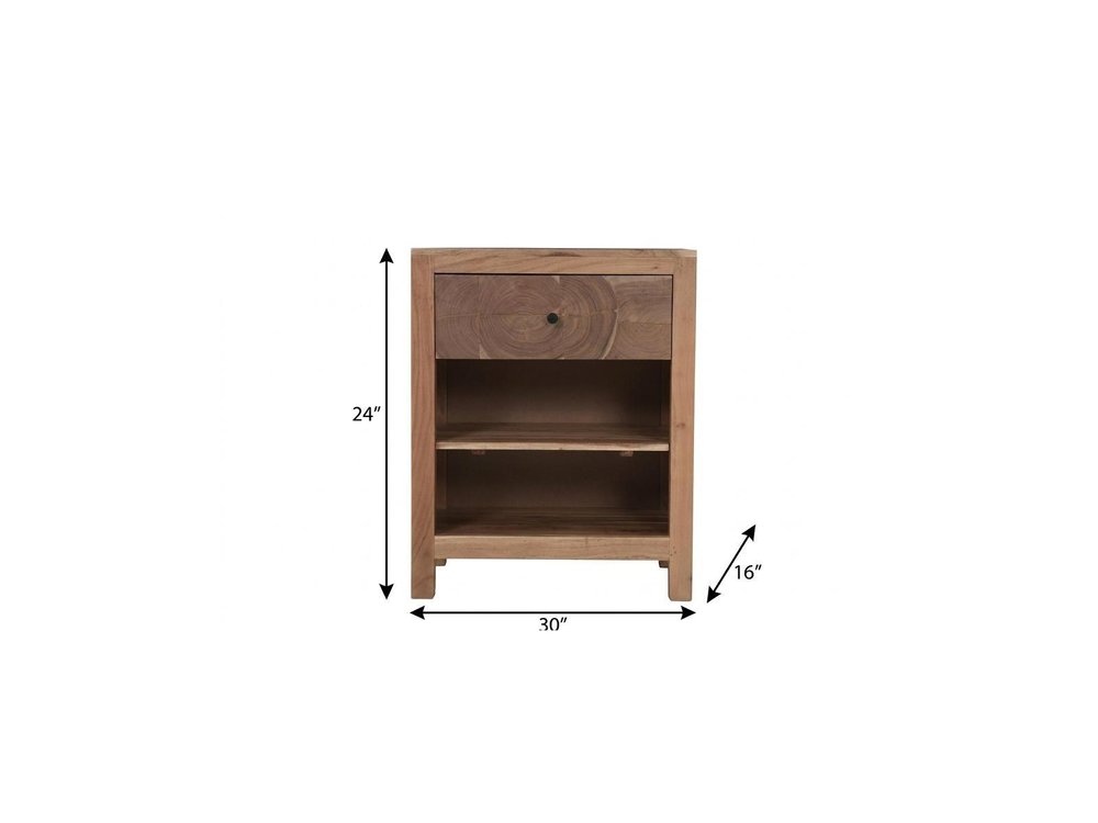 30" Natural Solid Wood Square Live Edge One Drawer Nightstand HomeRoots