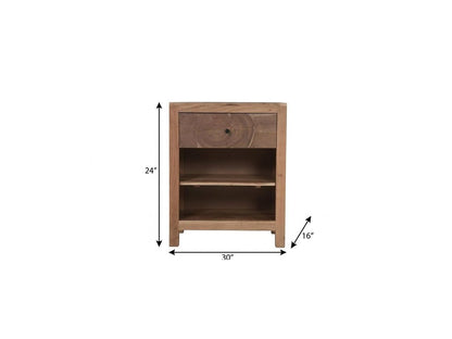 30" Natural Solid Wood Square Live Edge One Drawer Nightstand HomeRoots