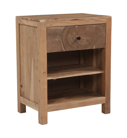 30" Natural Solid Wood Square Live Edge One Drawer Nightstand HomeRoots