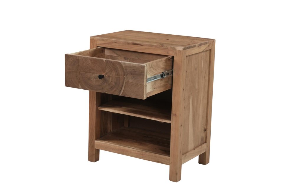 30" Natural Solid Wood Square Live Edge One Drawer Nightstand — view 4