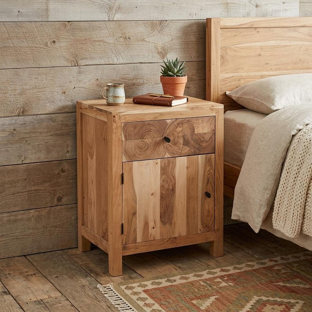 30" Natural Solid Wood Live Edge One Drawer Nightstand — view 10