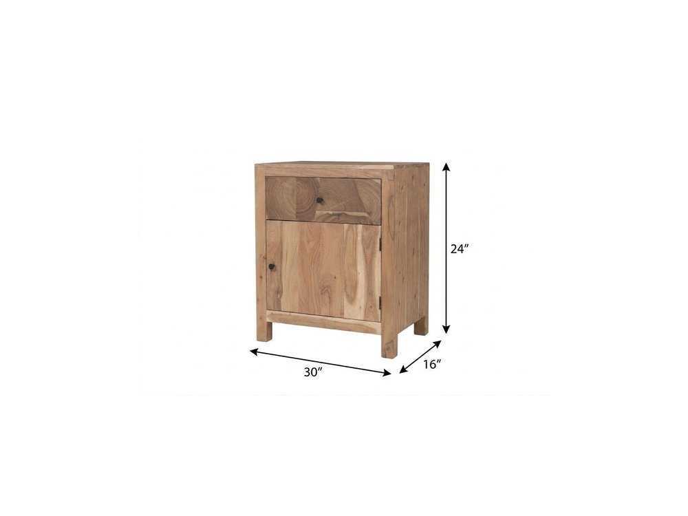 30" Natural Solid Wood Square One Drawer Nightstand