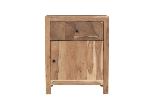 30" Natural Solid Wood Square One Drawer Nightstand
