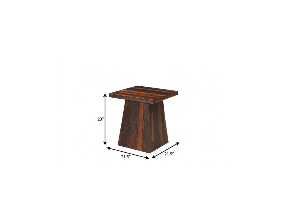 23" Dark Brown Solid Wood Square Pedestal End Table