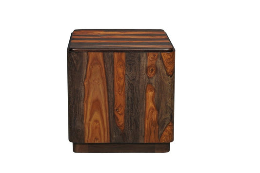 22" Dark Brown Solid Wood Square Block End Table