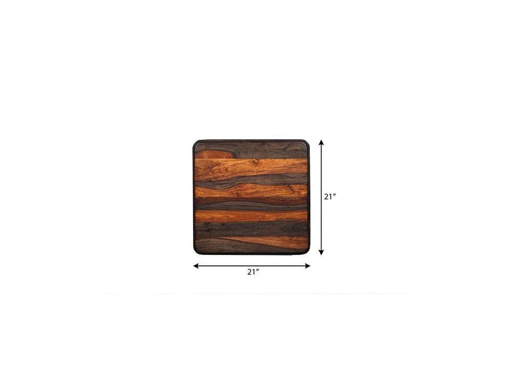 22" Dark Brown Solid Wood Square Block End Table — view 5