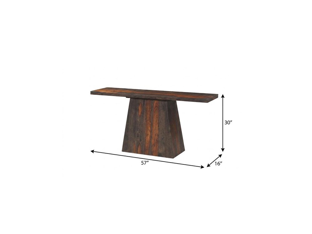 57" Mahogany and Dark Brown Solid Wood Pedestal Console Table HomeRoots