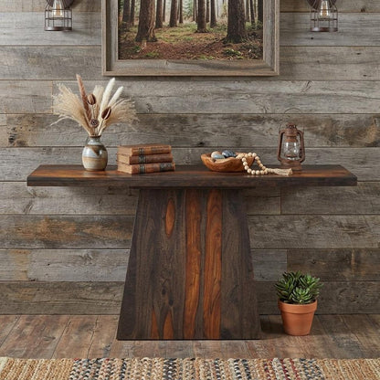 57" Mahogany and Dark Brown Solid Wood Pedestal Console Table HomeRoots