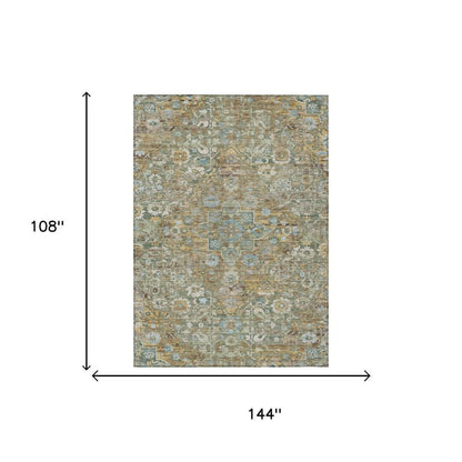 9' X 12' Green And Brown Floral Medallion Washable Indoor Outdoor Area Rug HomeRoots