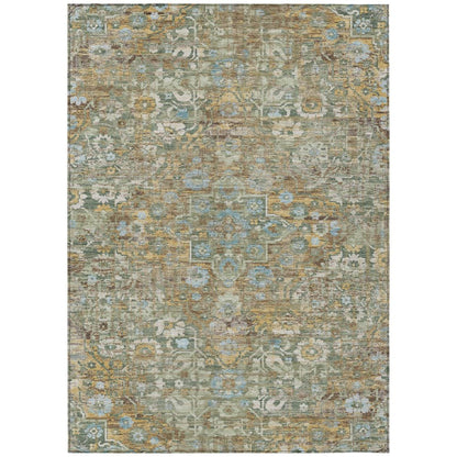 9' X 12' Green And Brown Floral Medallion Washable Indoor Outdoor Area Rug HomeRoots