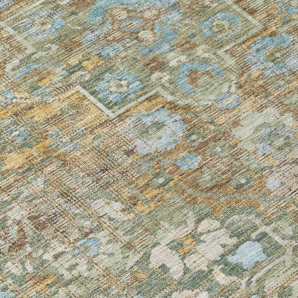10' X 14' Green And Brown Floral Medallion Washable Indoor Outdoor Area Rug — view 4
