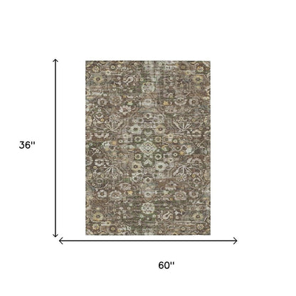 3' X 5' Chocolate And Brown Floral Medallion Washable Indoor Outdoor Area Rug HomeRoots