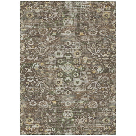 3' X 5' Chocolate And Brown Floral Medallion Washable Indoor Outdoor Area Rug